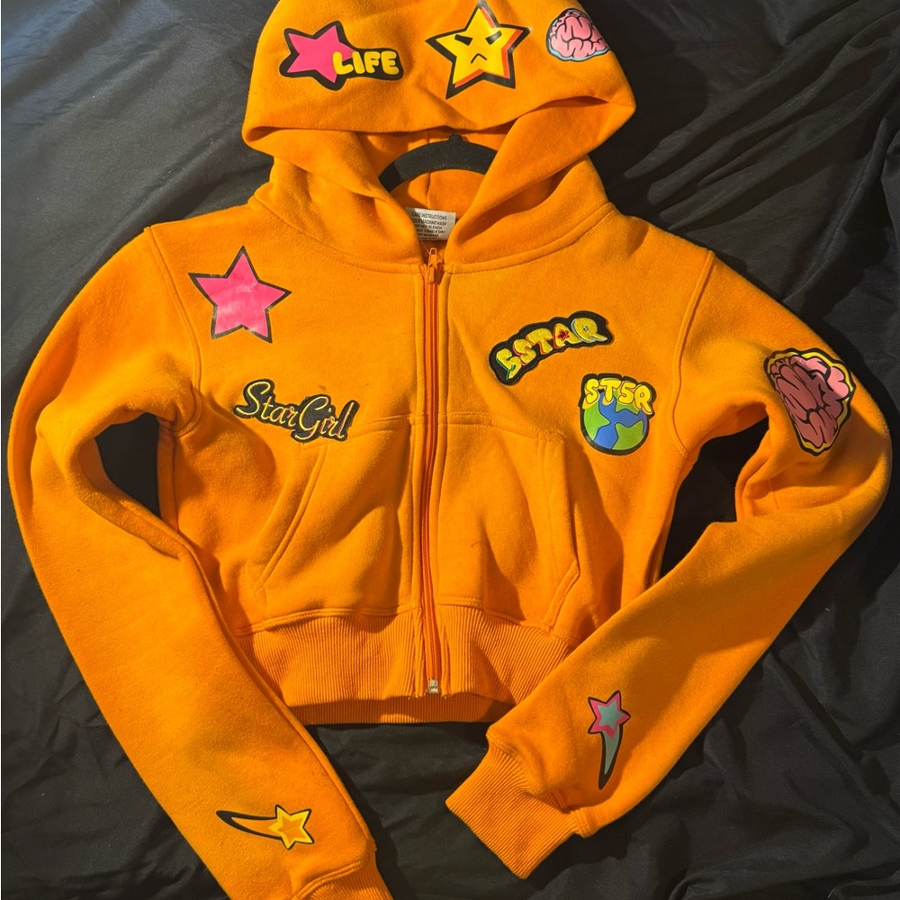 Orange Hoodie with Colorful Patches